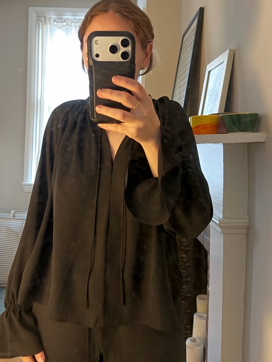 Madewell Tops - Madewell Black Long-Sleeve V-Neck Tie Blouse